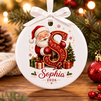🎅 Personalized Santa Initial Ornament – Custom Name Christmas Ornament 🎄✨