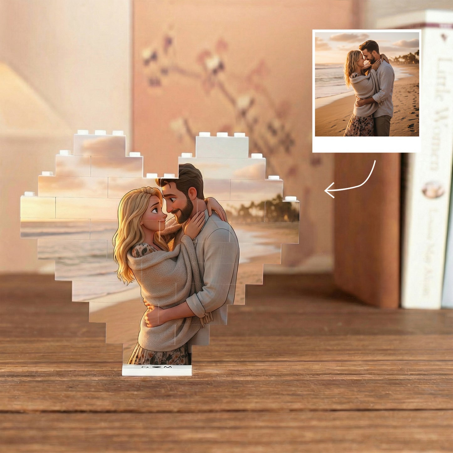Pixar-Style Custom Heart Photo Building Blocks with Stand - Gift For Family, Couple, Wife, Husband, Boyfriend, Girlfriend, Pet