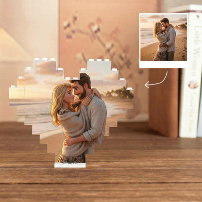Pixar-Style Custom Heart Photo Building Blocks with Stand - Gift For Family, Couple, Wife, Husband, Boyfriend, Girlfriend, Pet