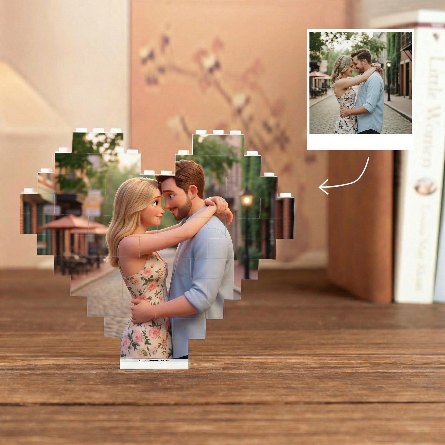Pixar-Style Custom Heart Photo Building Blocks with Stand - Gift For Family, Couple, Wife, Husband, Boyfriend, Girlfriend, Pet
