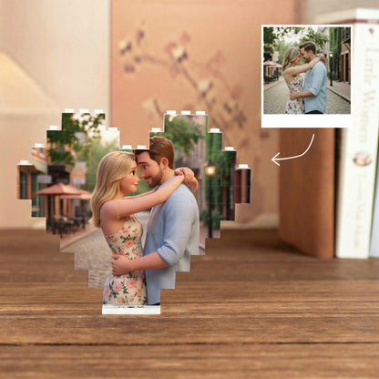 Pixar-Style Custom Heart Photo Building Blocks with Stand - Gift For Family, Couple, Wife, Husband, Boyfriend, Girlfriend, Pet
