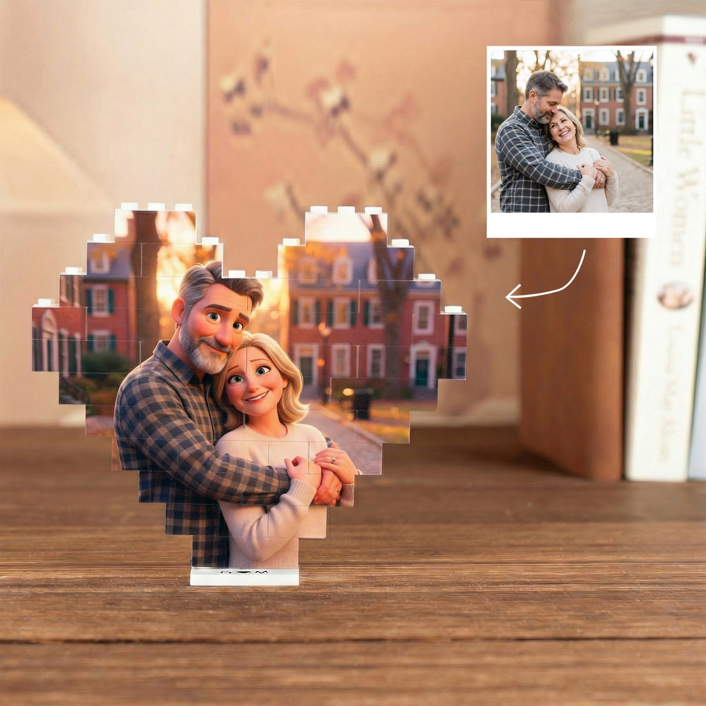 Pixar-Style Custom Heart Photo Building Blocks with Stand - Gift For Family, Couple, Wife, Husband, Boyfriend, Girlfriend, Pet