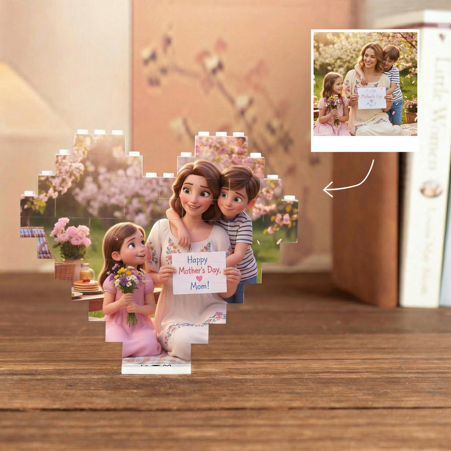 Pixar-Style Custom Heart Photo Building Blocks with Stand - Gift For Family, Couple, Wife, Husband, Boyfriend, Girlfriend, Pet