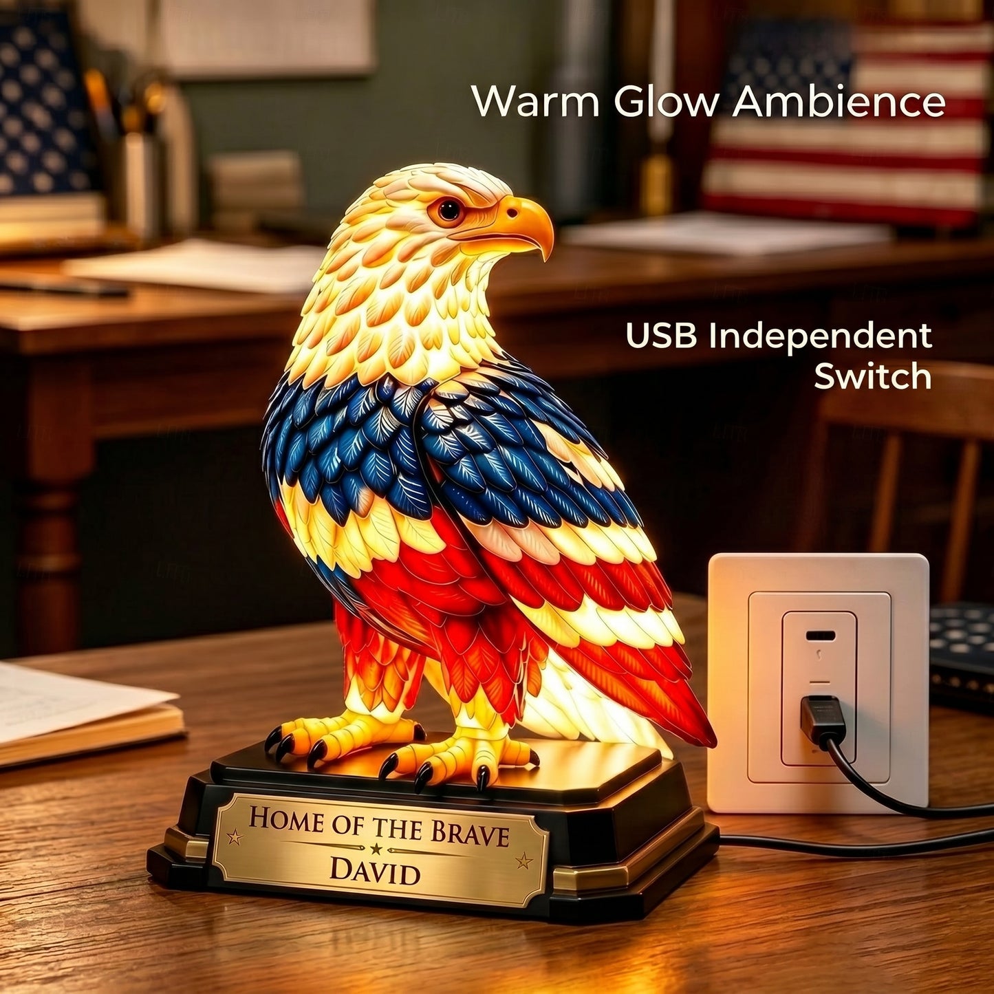 Personalized "Home of the Brave" Eagle Statue Night Light