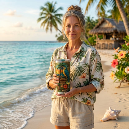 Personalized Tiki Life Tropical Parrot Beach Handle Tumbler