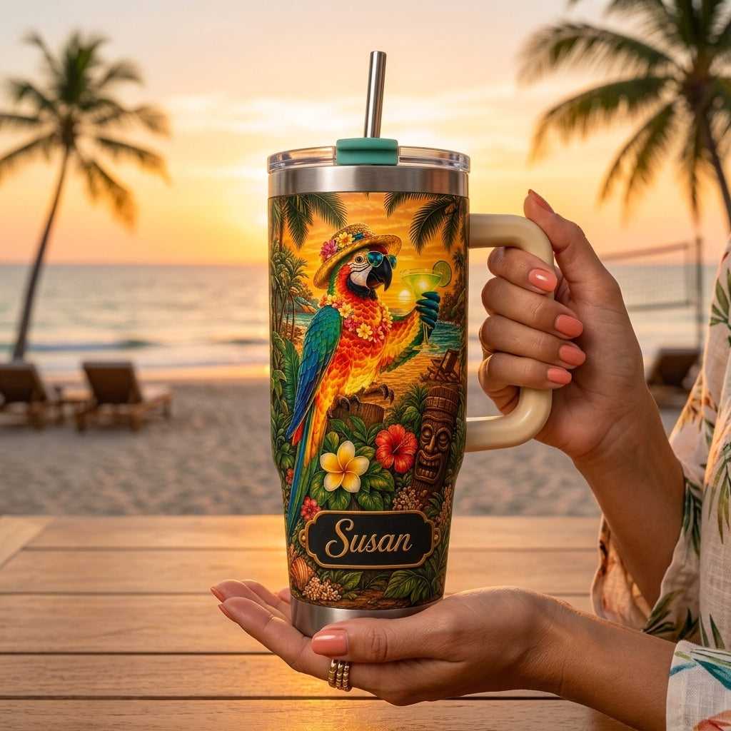 🌴 Personalized Party Parrot Beach Tumbler