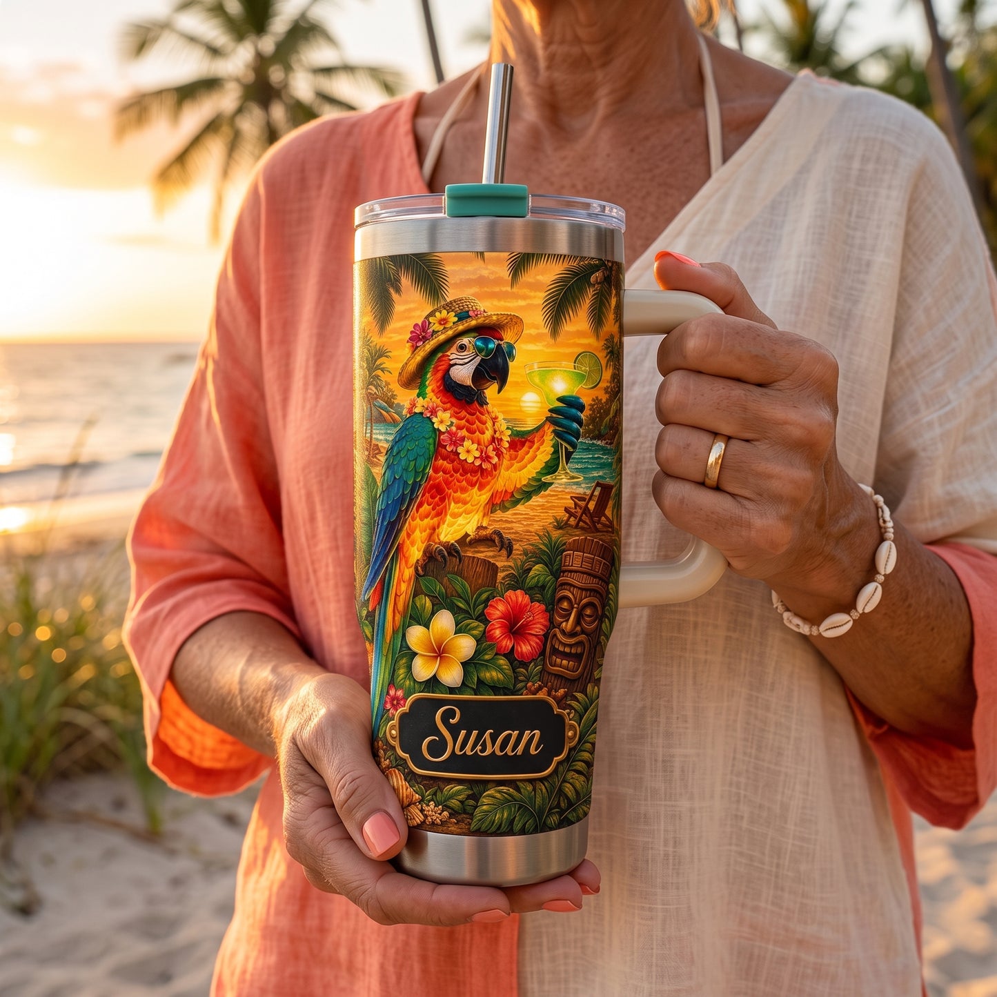 🌴 Personalized Party Parrot Beach Tumbler