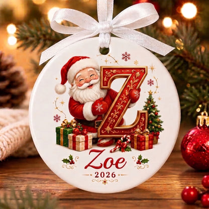 🎅 Personalized Santa Initial Ornament – Custom Name Christmas Ornament 🎄✨