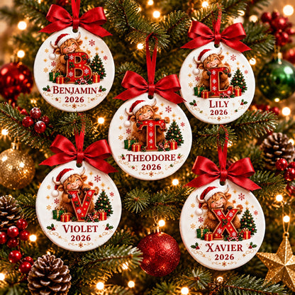 🐮 Personalized Highland Cow Initial Ornament