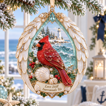 Coastal Cardinal Christmas Memorial Ornament Set