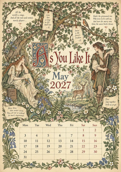 2027 Shakespearean Literary Wall Calendar –Vintage Medieval Art, 12 Months of Iconic Plays