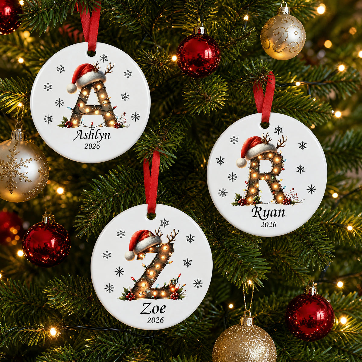 ✨💖 Christmas String Lights Personalized Initial Ornament 2026