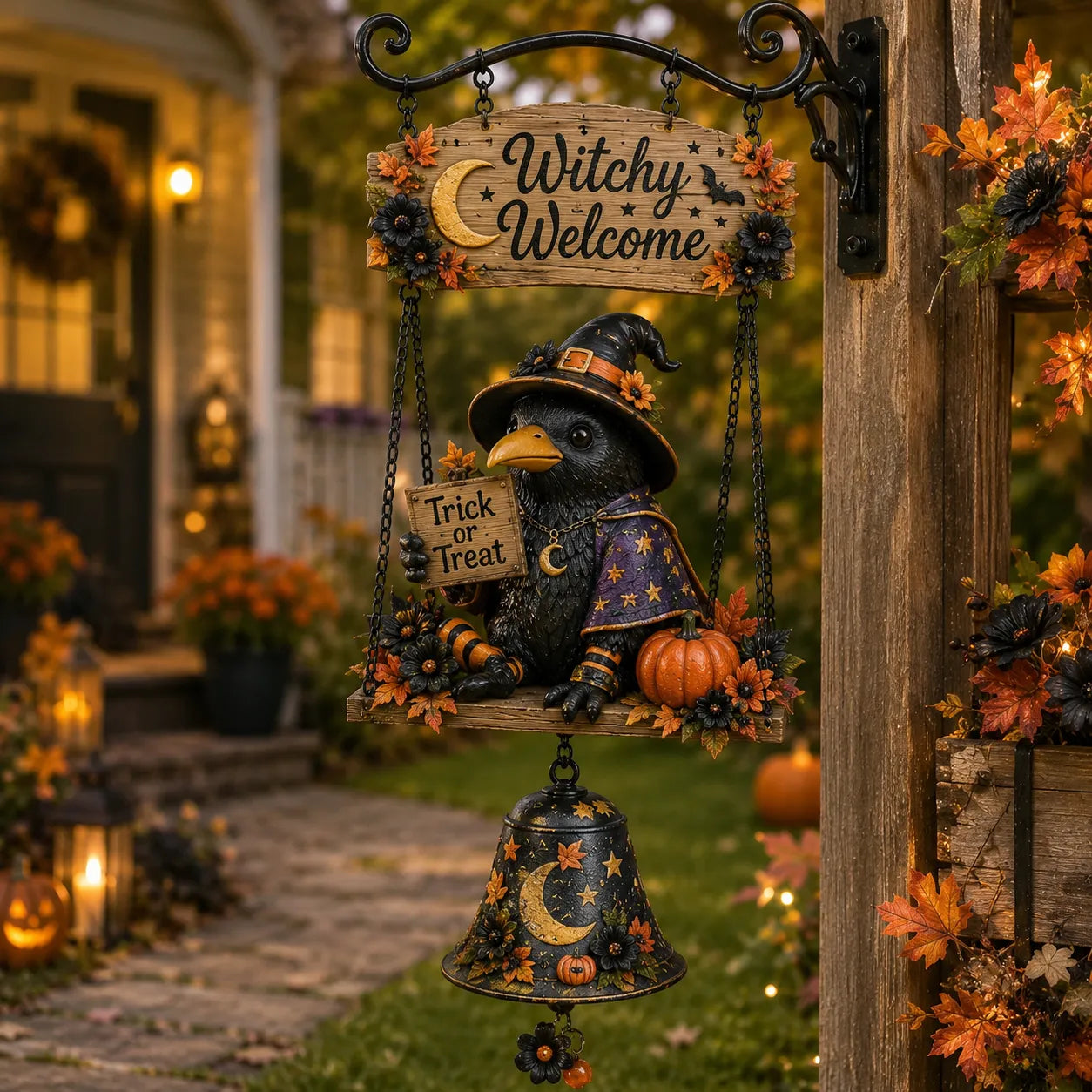 🔔Halloween Hanging Welcome Sign With Bell
