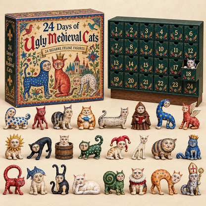 🐱 24 Days of Ugly Medieval Cats Advent Calendar – Bizarre Feline Blind Box Figures
