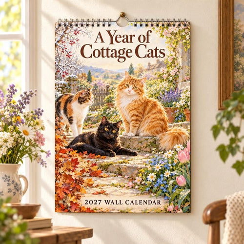 A Year of Cottage Cats 2027 Wall Calendar – Cottage Garden Cat Art, Spiral Bound Monthly Planner for Home &amp; Office