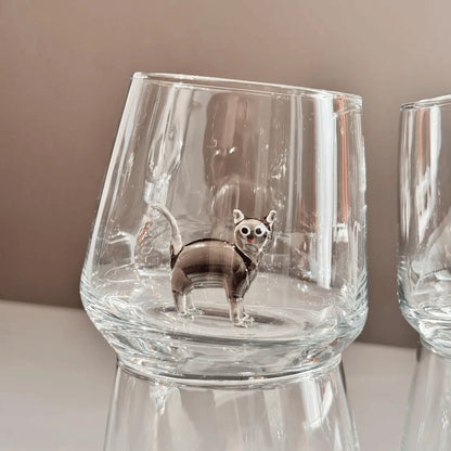 🐱 3D Inner Cat Glass Cup – Handmade Stemless Tumbler