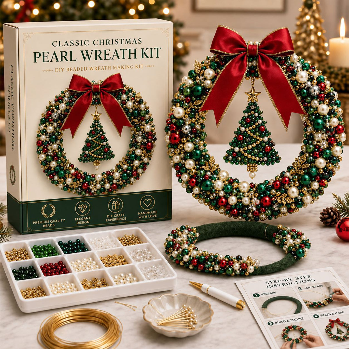 DIY Pearl Wreath Making Kit – Handmade Beaded Holiday Decor