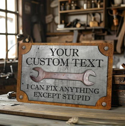 👨‍🔧 Father’s Day Gift – Custom Garage Sign | “Can’t Fix Stupid” Rust & Steel Design
