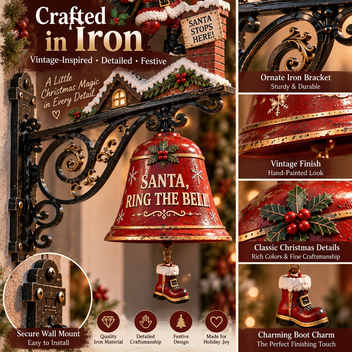 🎅 Santa, Ring the Bell! Christmas Door Bell – Festive Wall-Mount Welcome Decor