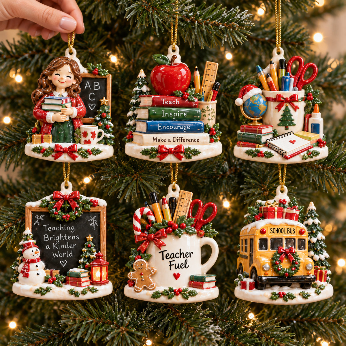 Teacher Appreciation Christmas Ornament – Rustic School-Themed Tree Decor