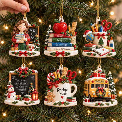 Teacher Appreciation Christmas Ornament – Rustic School-Themed Tree Decor