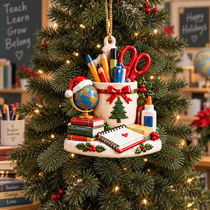 Teacher Appreciation Christmas Ornament – Rustic School-Themed Tree Decor