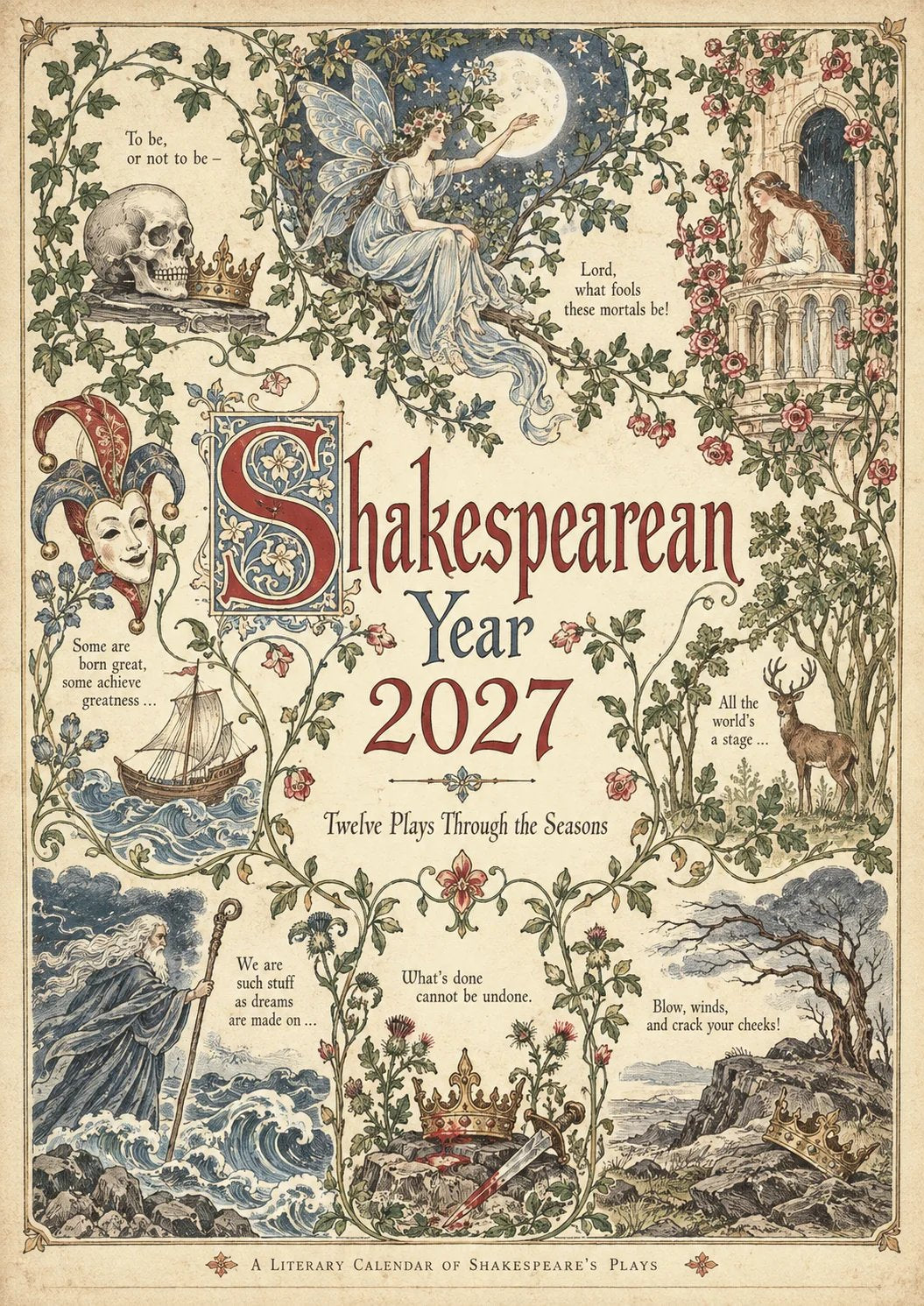 2027 Shakespearean Literary Wall Calendar –Vintage Medieval Art, 12 Months of Iconic Plays