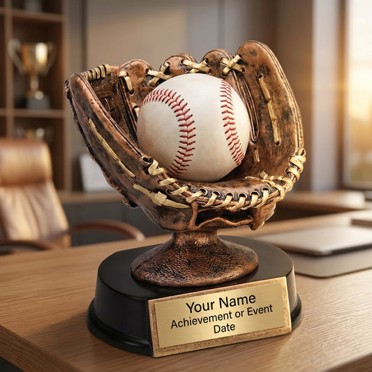 ⚾Personalized Baseball Glove Trophy – Custom Name Plate Award (Ball Not Included)
