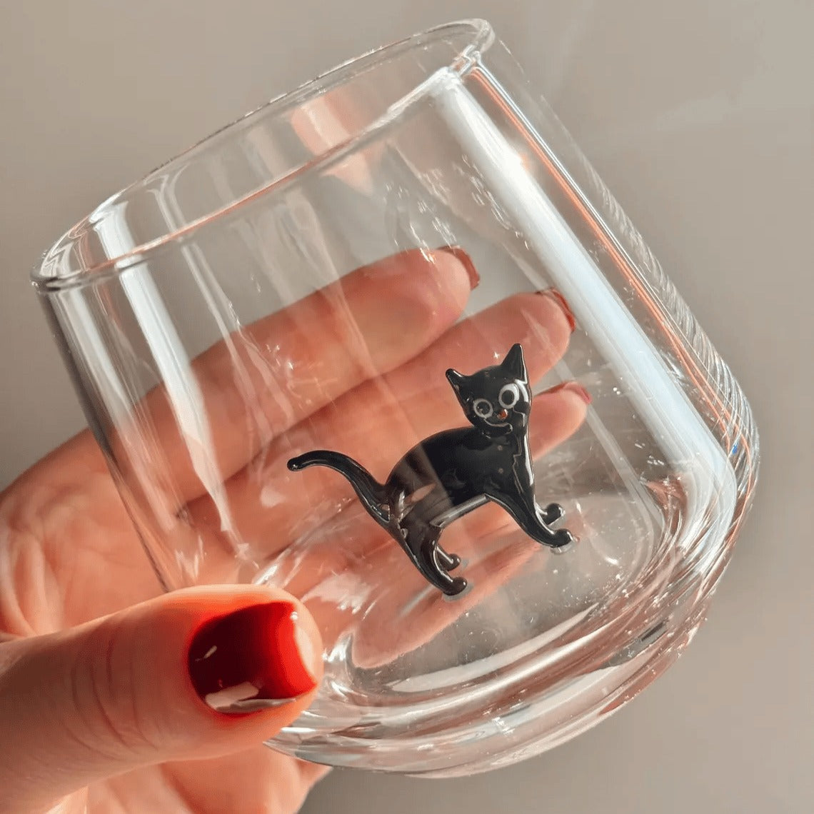 🐱 3D Inner Cat Glass Cup – Handmade Stemless Tumbler