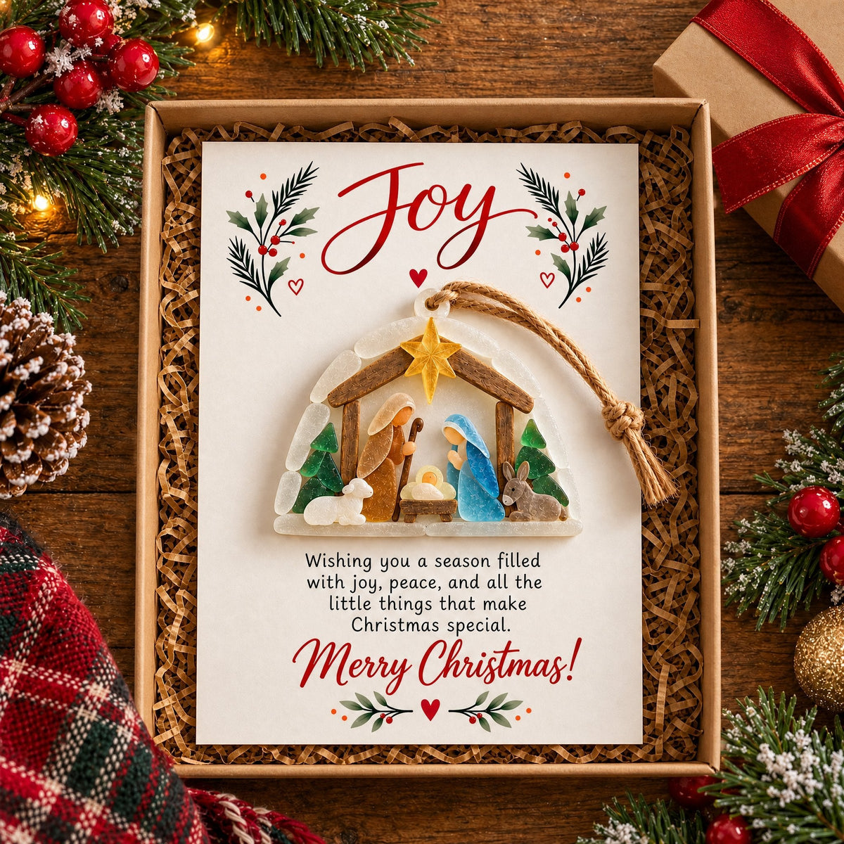✝️ Joy Nativity Christmas Ornament with Greeting Card – A Meaningful Christmas Keepsake 🎄❤️✨