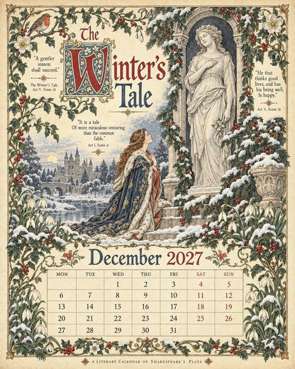 2027 Shakespearean Literary Wall Calendar –Vintage Medieval Art, 12 Months of Iconic Plays