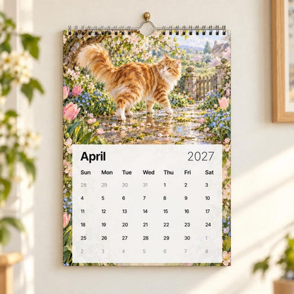 A Year of Cottage Cats 2027 Wall Calendar – Cottage Garden Cat Art, Spiral Bound Monthly Planner for Home &amp; Office