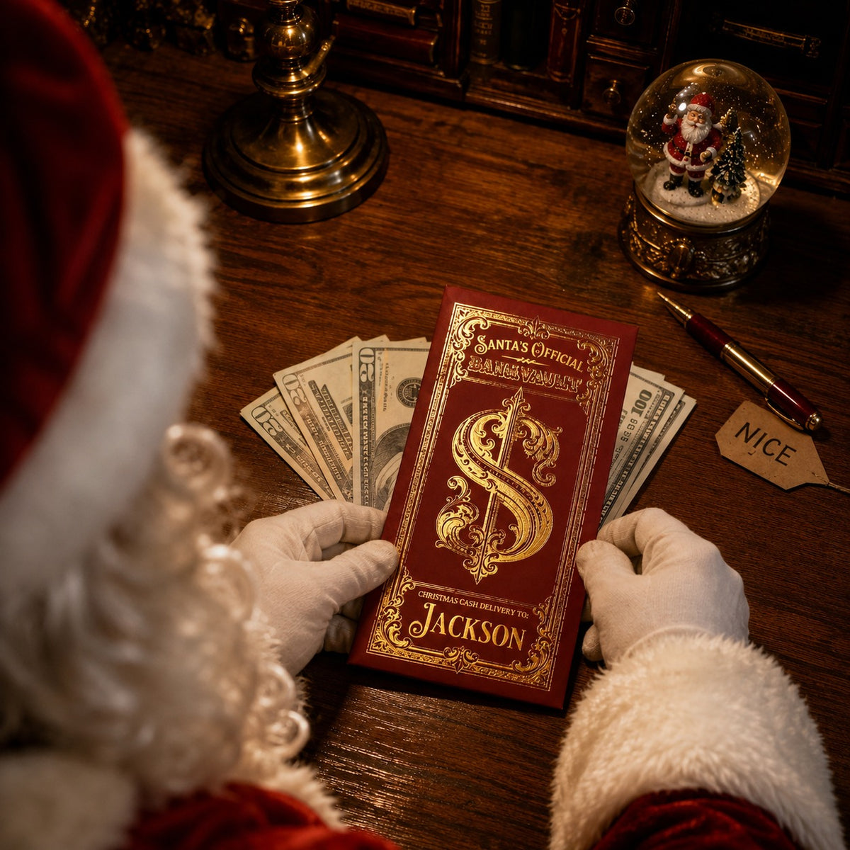 Personalized Santa Christmas Cash Holder - Custom Name Xmas Money Envelope