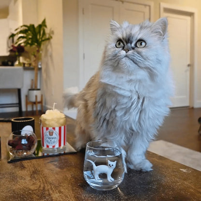 🐱 3D Inner Cat Glass Cup – Handmade Stemless Tumbler
