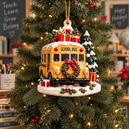 Teacher Appreciation Christmas Ornament – Rustic School-Themed Tree Decor