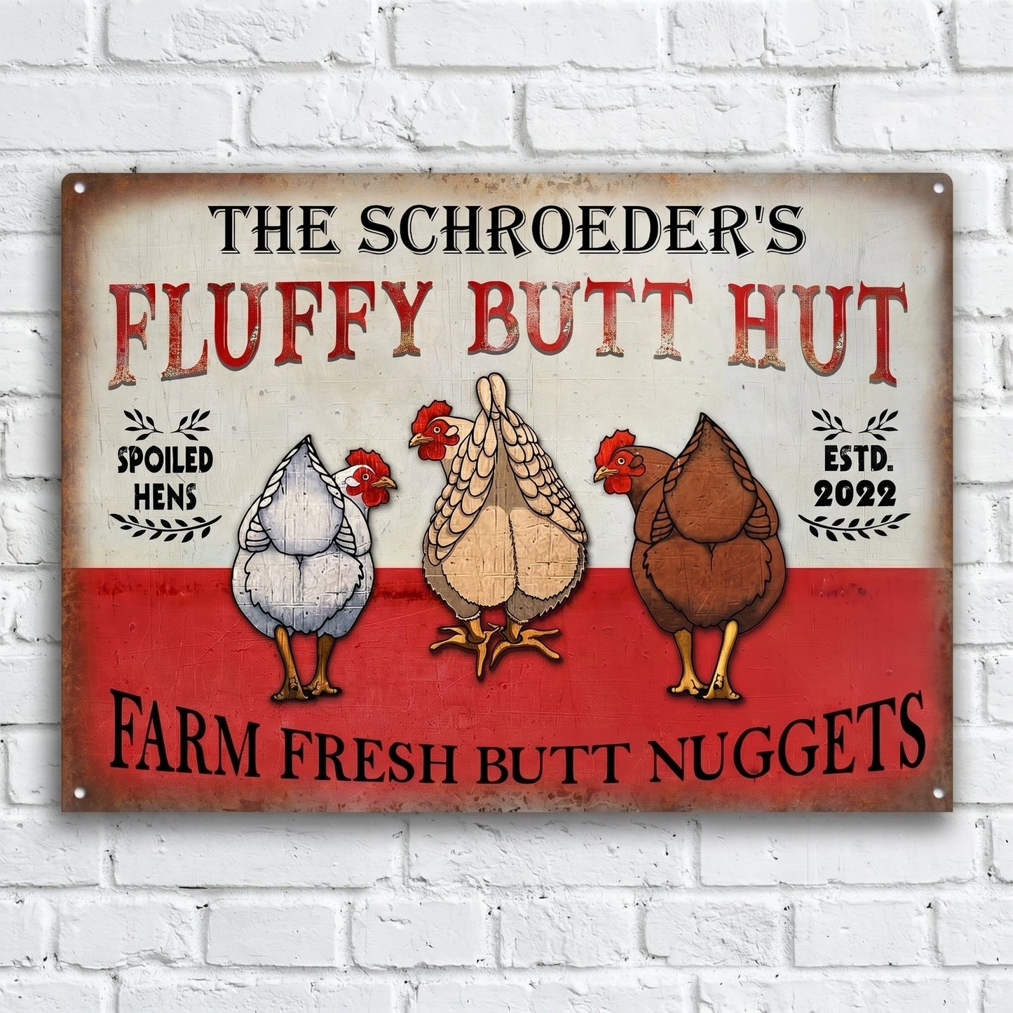Personalized Metal Chicken Coop Sign-Fluffy Butt Hut