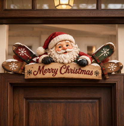 Winter Ski Lodge Door Topper – Rustic Wooden Welcome Sign