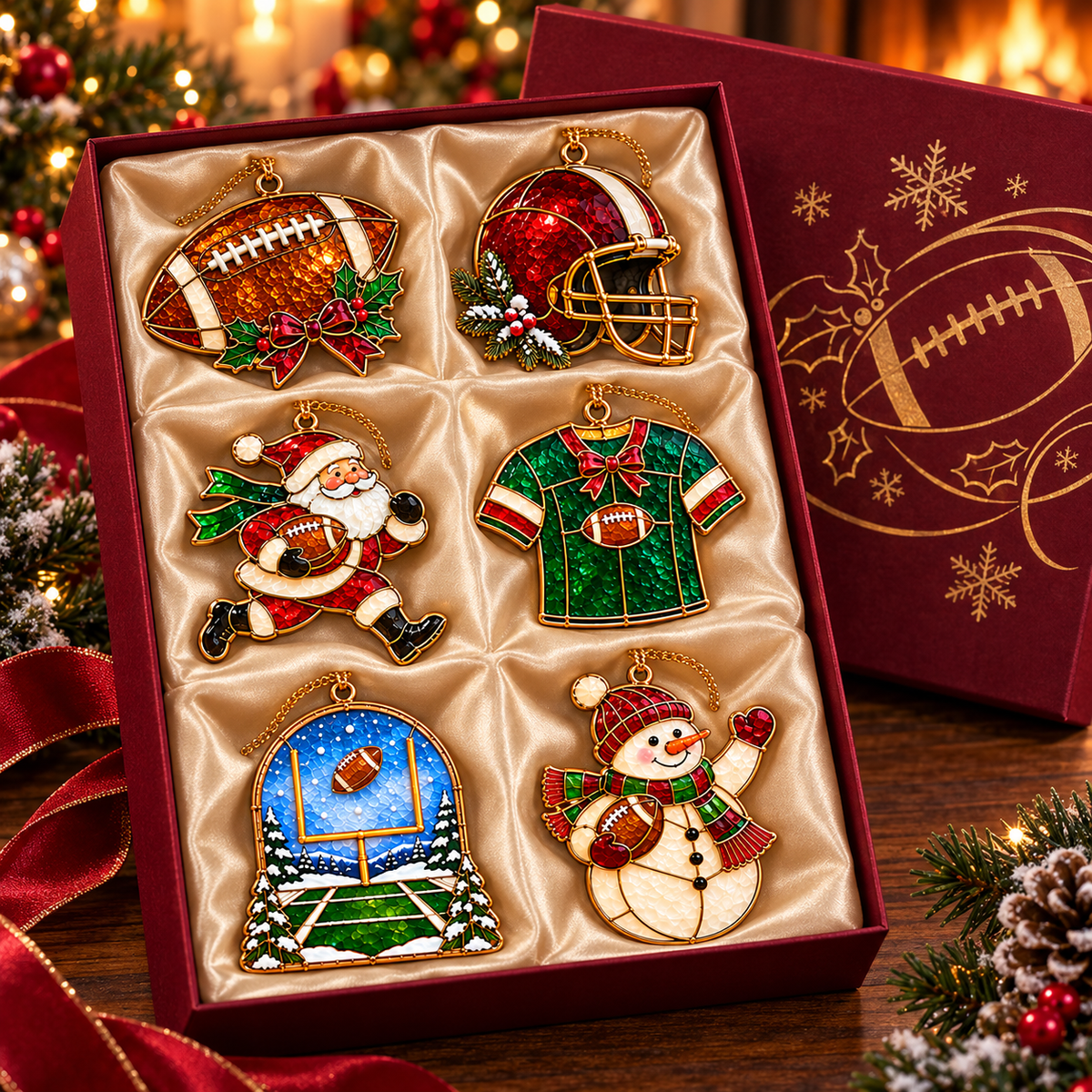 🎄 2026 Christmas Football Ornaments – Set of 6 Festive Football Holiday Keepsakes