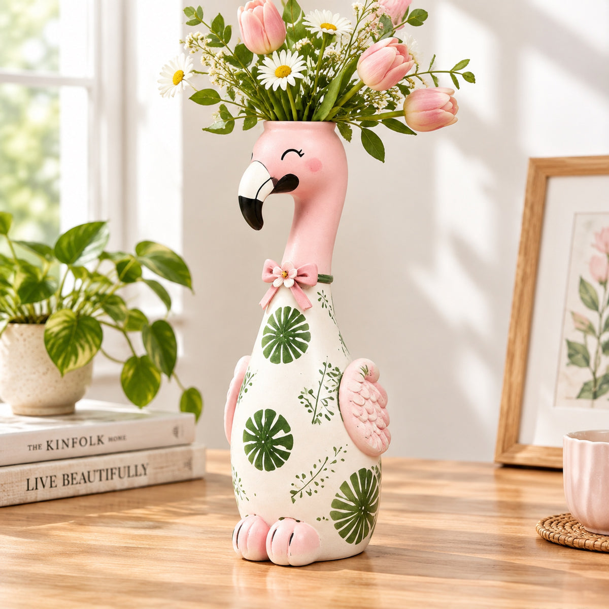 🦩Whimsical Pink Flamingo Flower Vase Set