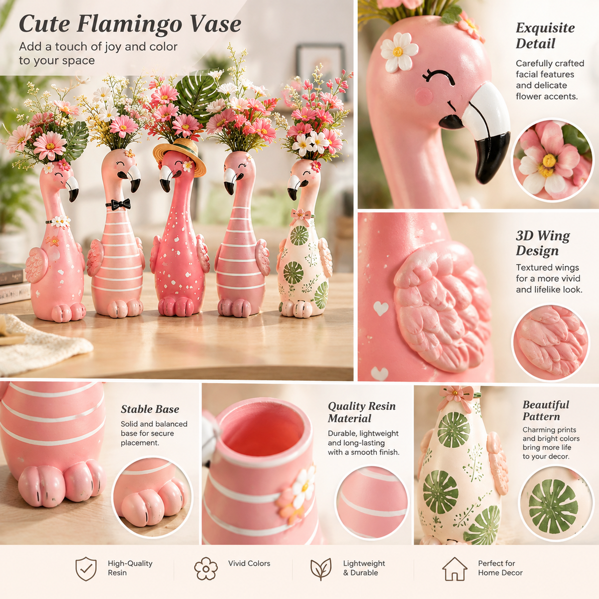 🦩Whimsical Pink Flamingo Flower Vase Set