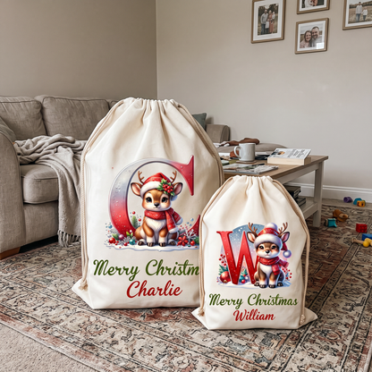 🎁🦌Personalized Christmas Reindeer Santa Sack