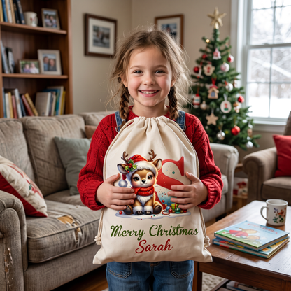 🎁🦌Personalized Christmas Reindeer Santa Sack
