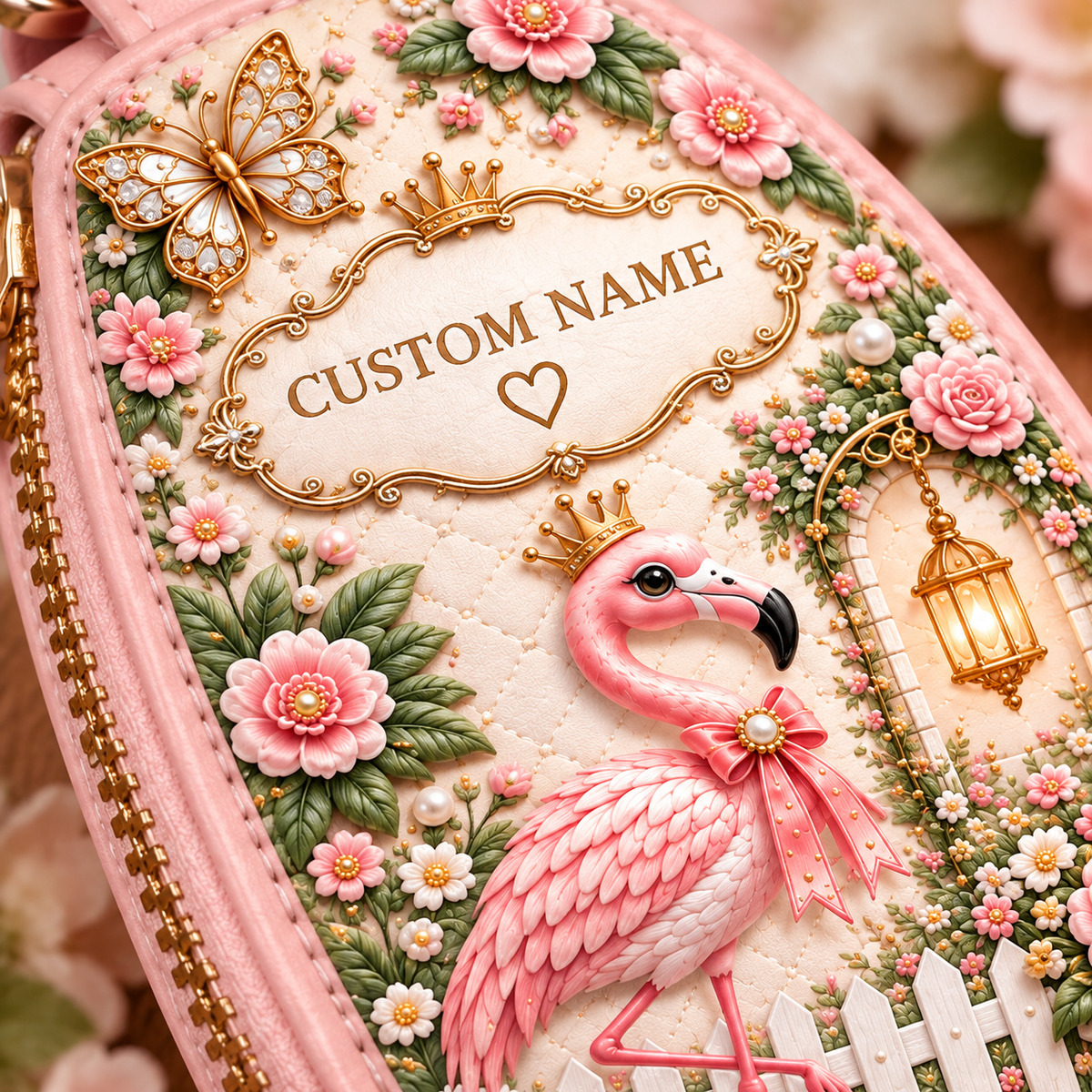 🌸🦩Personalized Floral Flamingo Leather Car Key Fob Cover