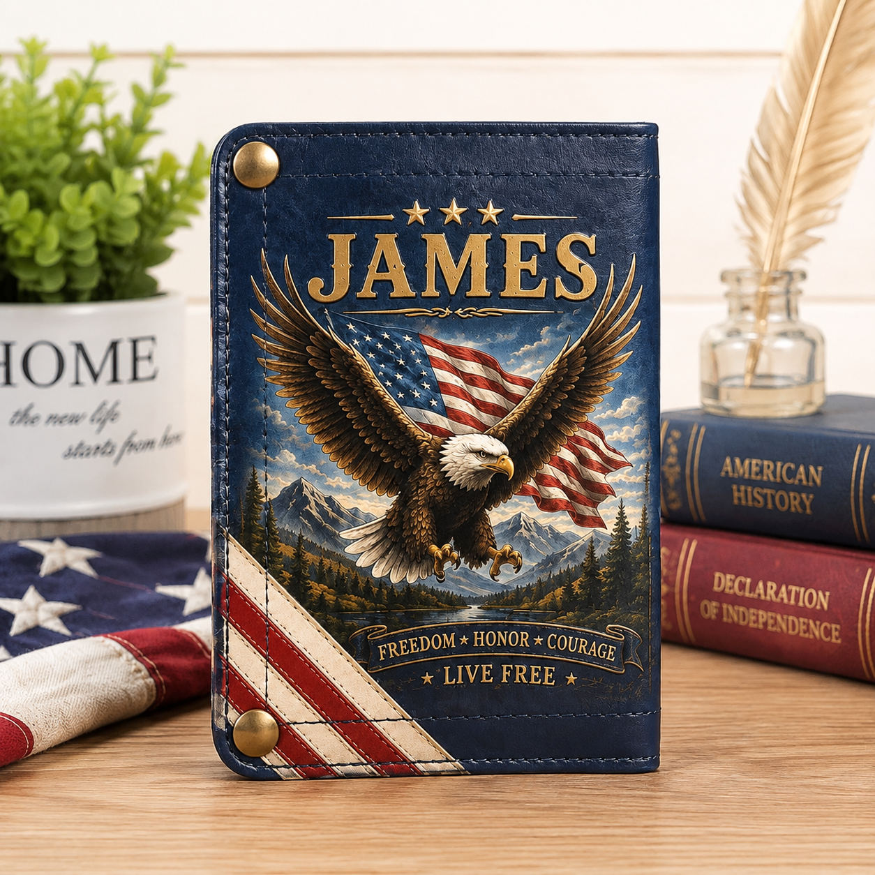 Personalized American Eagle Patriotic Leather Wallet