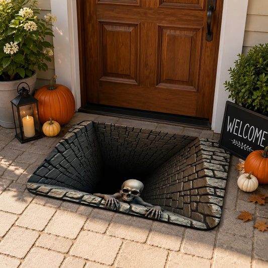 🎃 3D Skull &amp; Brick Hole Doormat – Halloween Decor That’s ActuallyScary and Fun