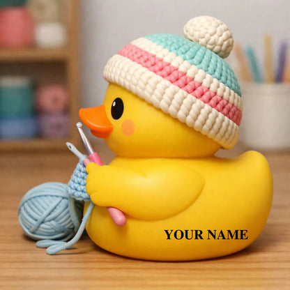 🦆 Personalized Crochet Buddy Duck – Custom Name Resin Figurine