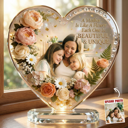 🌸 Personalized Photo Acrylic Plaque – A Mother Is Like a Flower