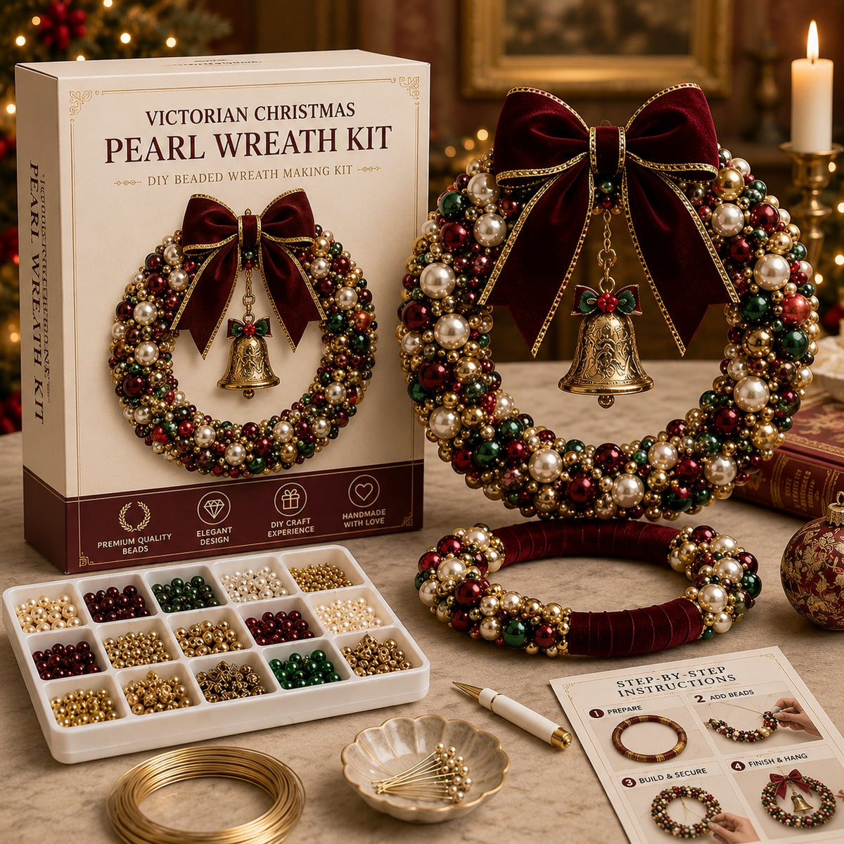 DIY Pearl Wreath Making Kit – Handmade Beaded Holiday Decor