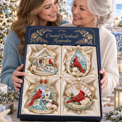 Coastal Cardinal Christmas Memorial Ornament Set