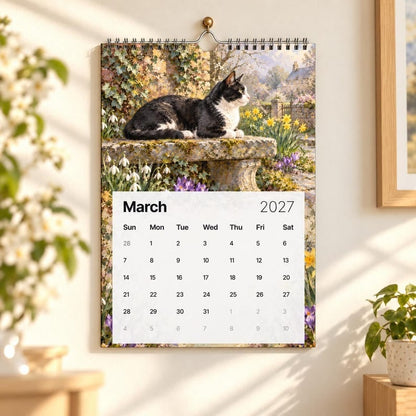 A Year of Cottage Cats 2027 Wall Calendar – Cottage Garden Cat Art, Spiral Bound Monthly Planner for Home &amp; Office